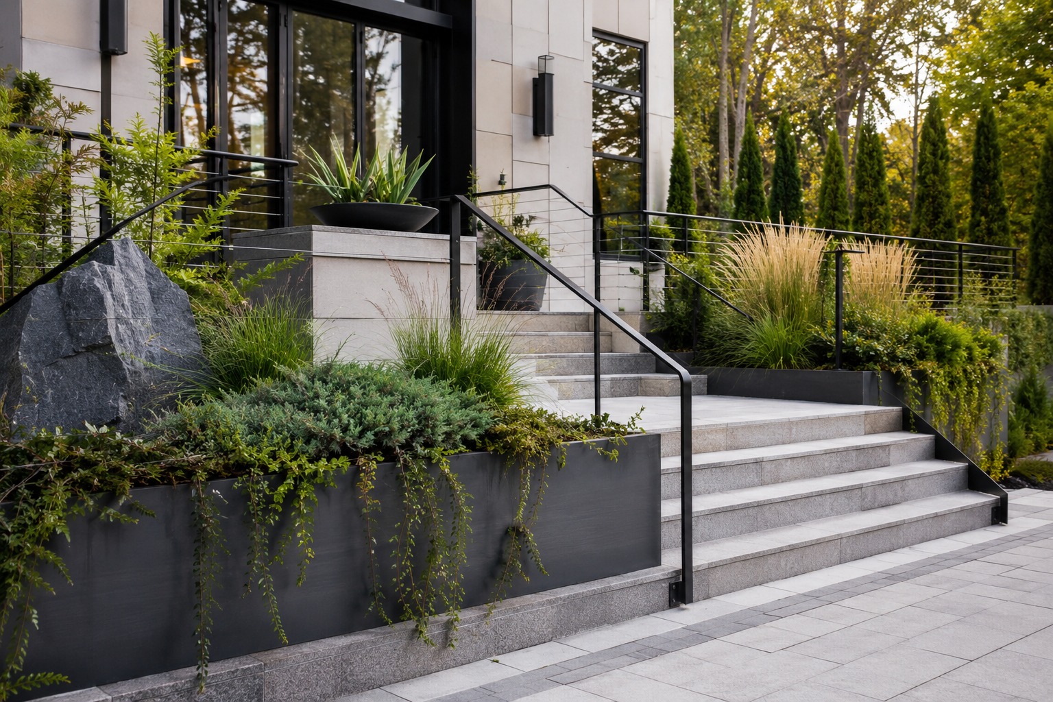 Modern metal pergola ve lazer kesim panel detayı