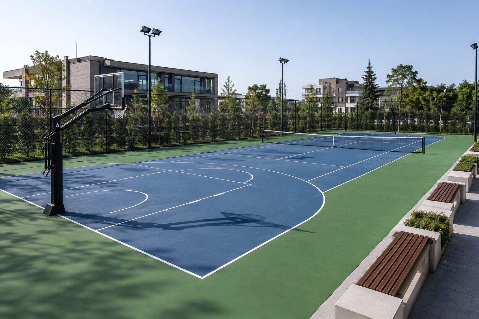 Basketbol ve tenis kortu peyzajı